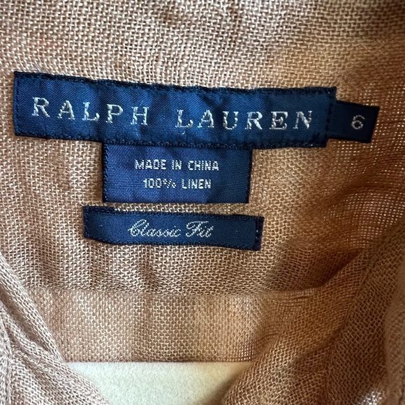 Ralph Lauren 100% Linen Tan Long Sleeve Button Down Women's Shirt Size 6 - Picture 3 of 7